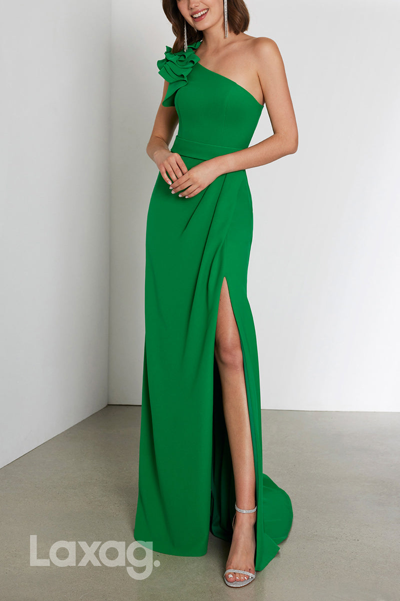 one sleeve cocktail party dress Elegant One Shoulder Midi Dress with Dramatic Sleeve 40033
