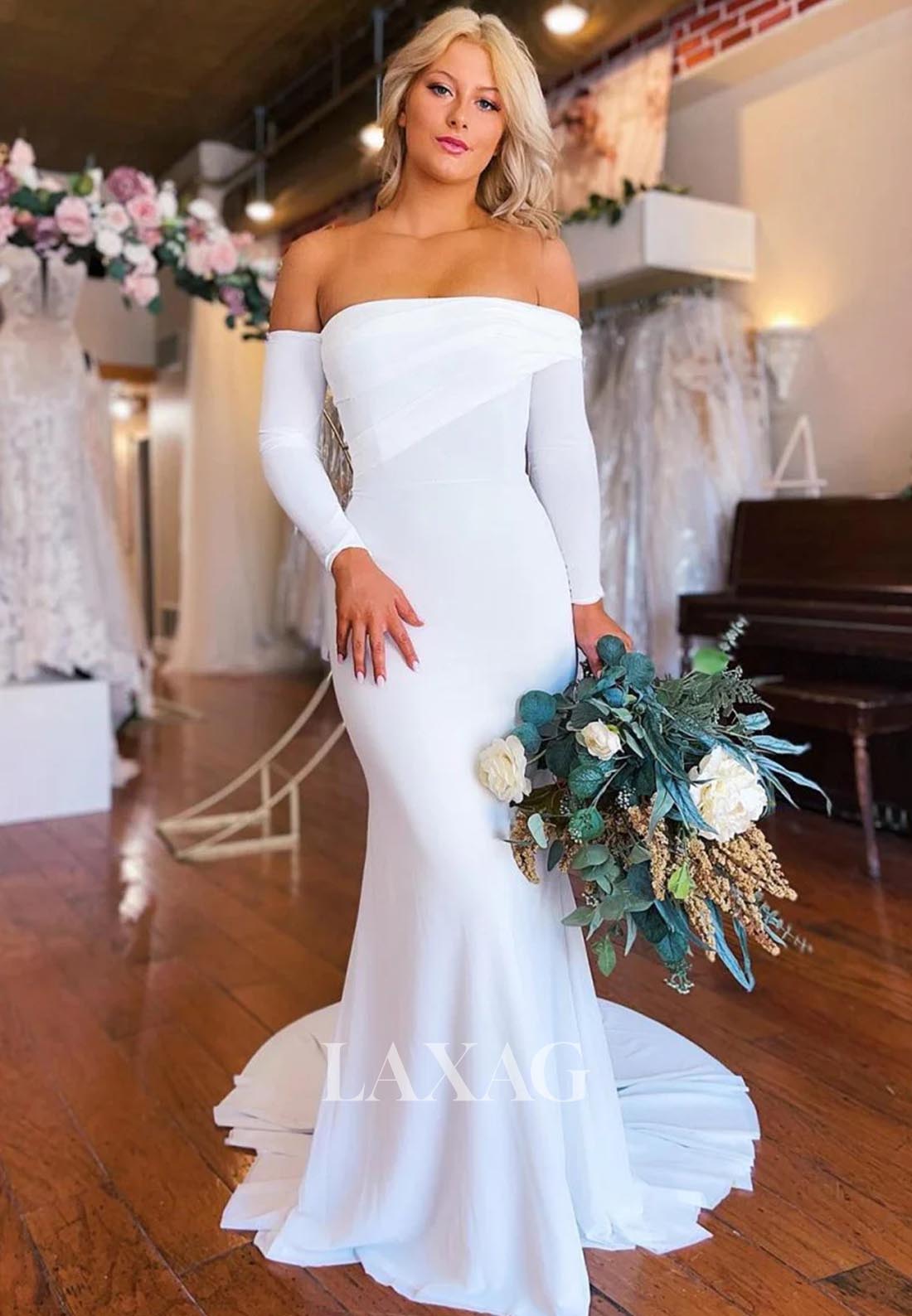 over the top mermaid wedding dresses Luxury Mermaid Wedding Dresses Long Sleeved Detachable Train Lace Bridal Gowns
