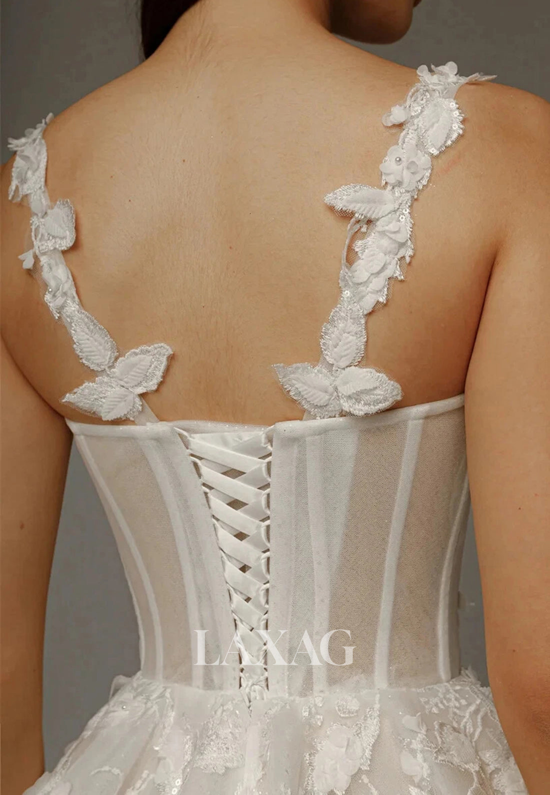 Sweetheart Sleeveless Short A-Line Wedding Dress Floral Embellished Pleated Tulle Bride Gowns