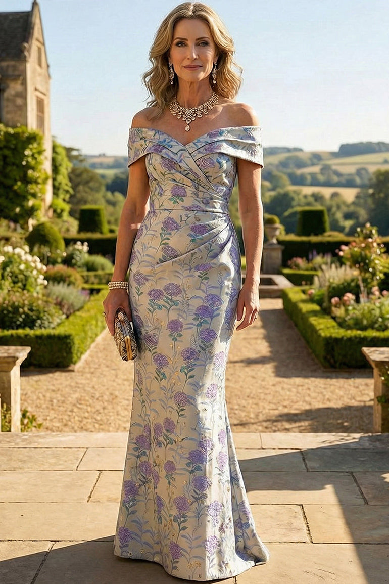 Sweetheart Sleeveless Jacquard Satin Pleated Floor-Length Mermaid Mother of the Bride Dress
