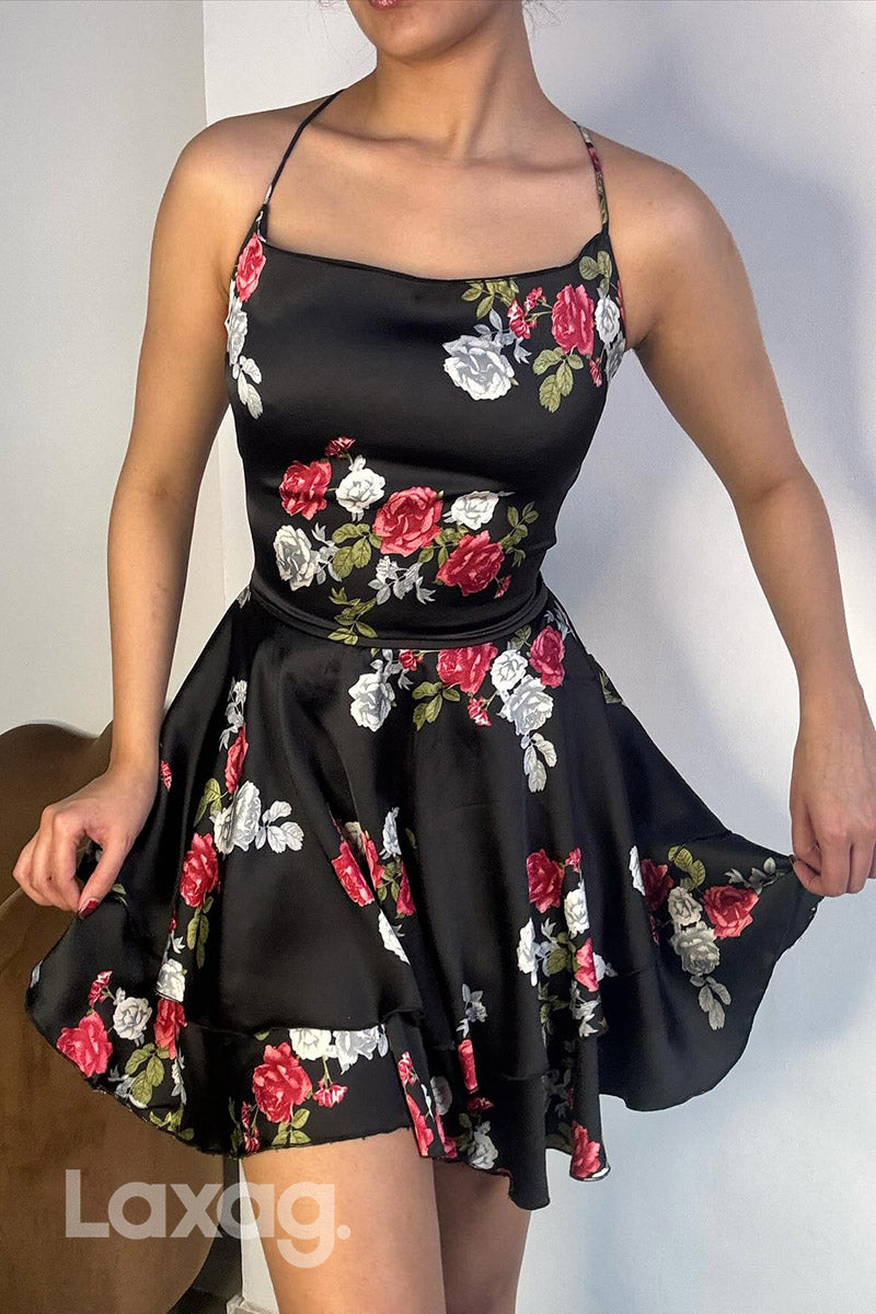 22897 - Sexy A-Line Halter Printed Crisscross Back Party Homecoming Dr Laxag 22897 - Sexy A-Line Halter Printed Crisscross Back Party Homecoming Dr Laxag