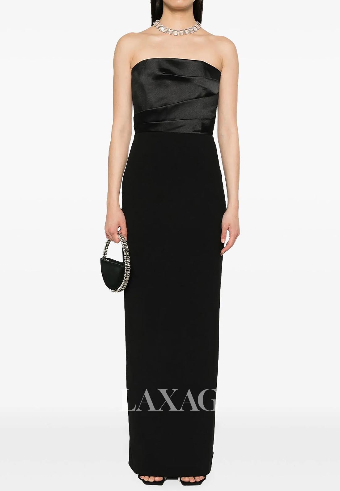 Tube Top Off-Shoulder Sleeveless Fitted Evening Dress Pleated Satin An Laxag Tube Top Off-Shoulder Sleeveless Fitted Evening Dress Pleated Satin An Laxag