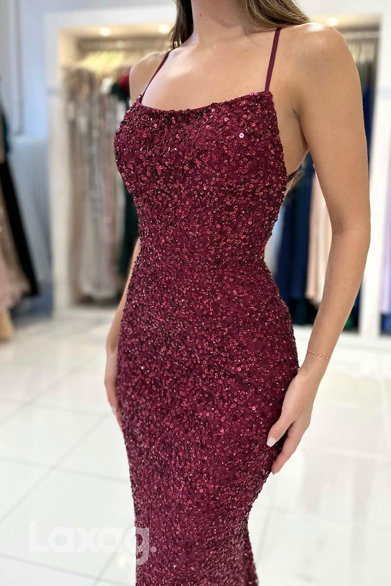 22264 - Spaghetti Straps Backless Fully Sequins Mermaid Party Prom Formal Evening Dress