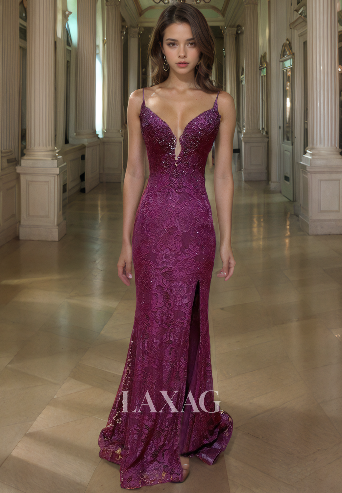 14792 - Allover Lace Illusion Beaded Open Back Sheath Dress 14792 - Allover Lace Illusion Beaded Open Back Sheath Dress