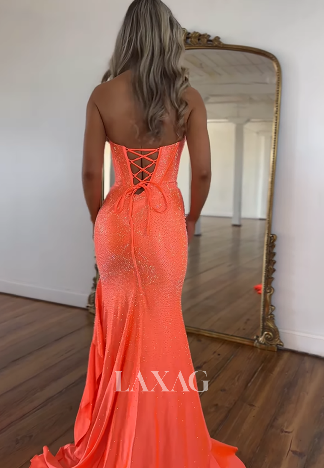 Scoop-Neck Off-Shoulder Sleeveless Pleated Evening Gowns Fully Beaded Sequined Mermaid Prom Dress