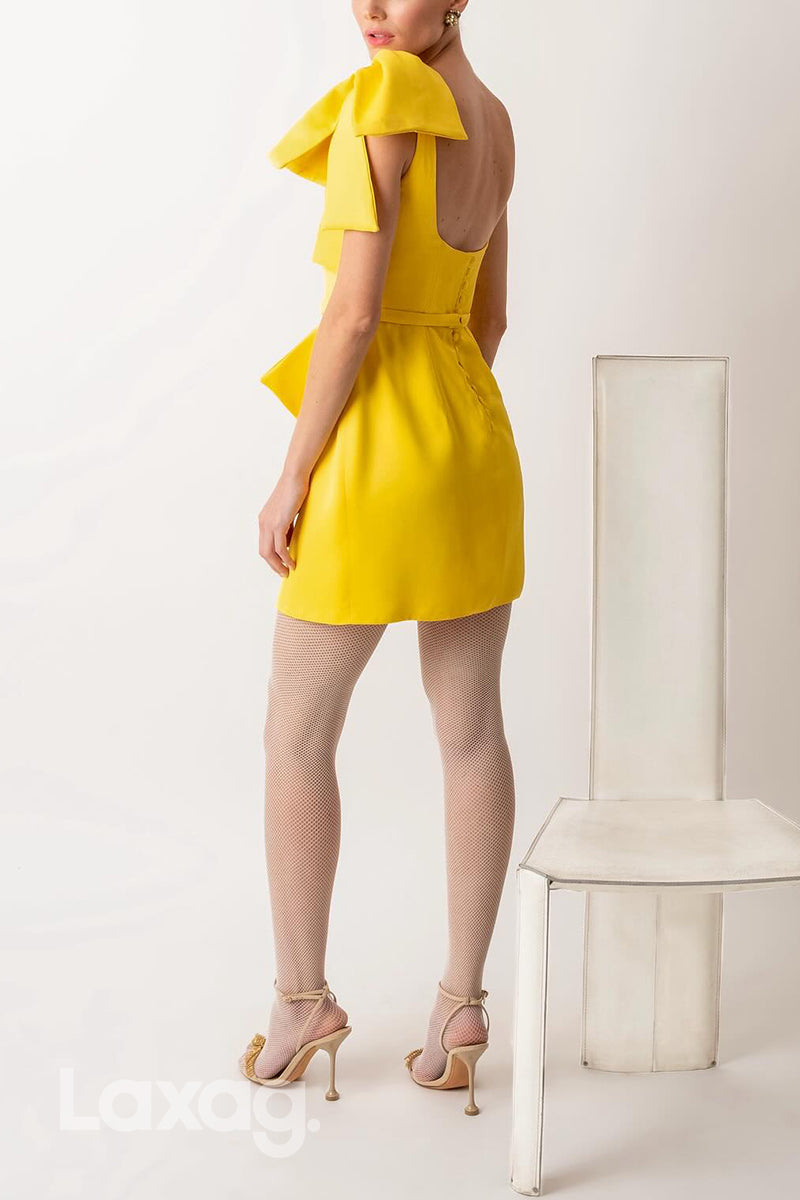 22823 - Square Open Back Sleek Satin Elegant Party Homecoming Dress