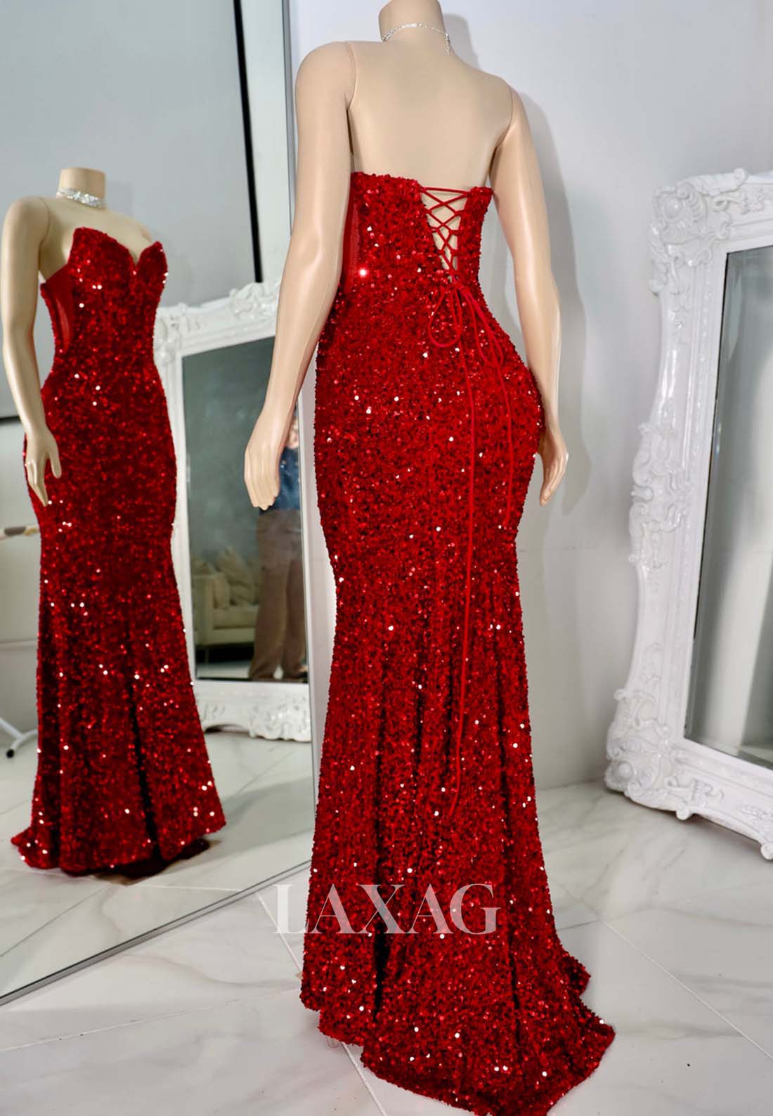 Sweetheart Strapless Sleeveless Fully Sequins Mermaid Prom Dress for Black Girl Slay