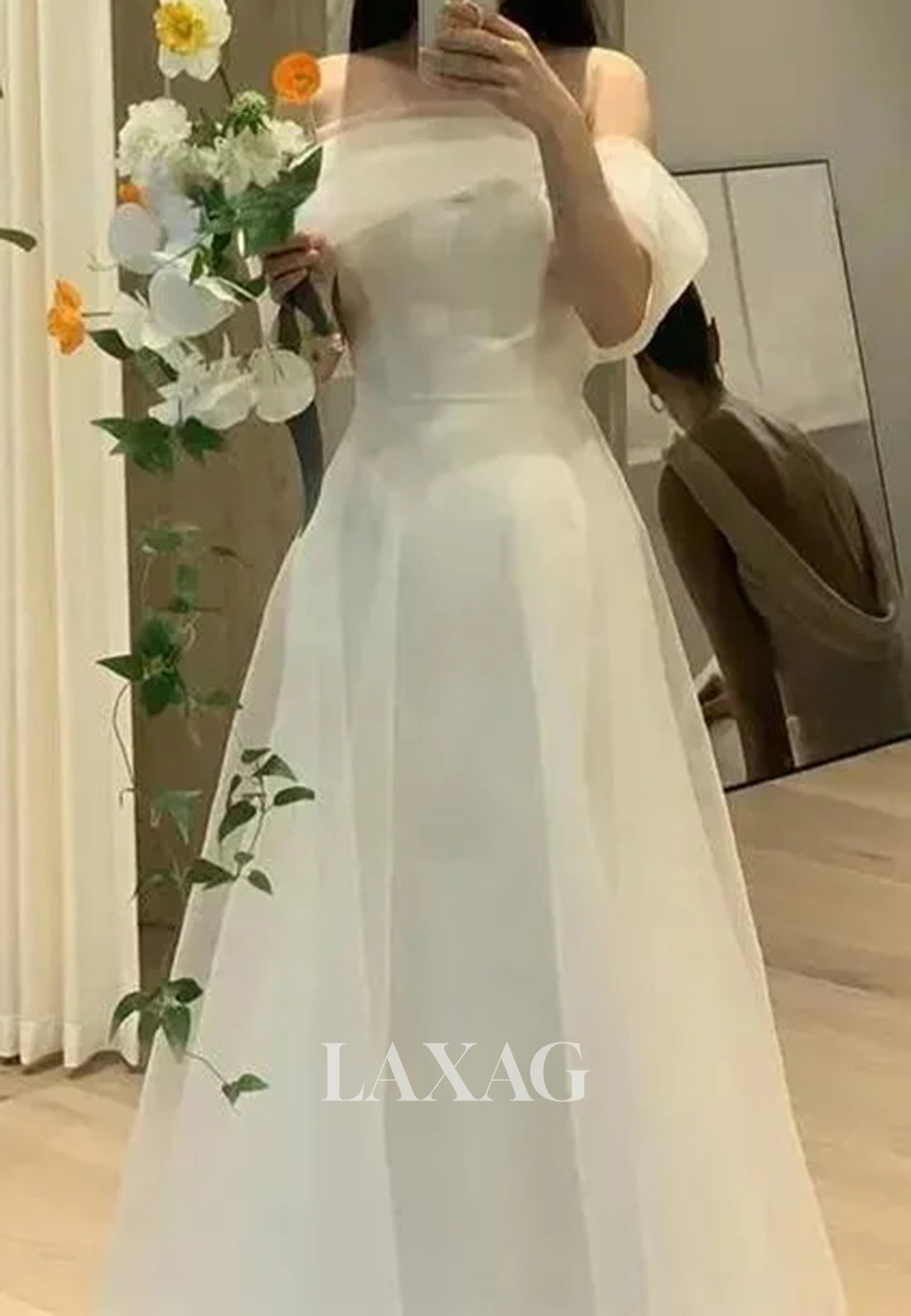 Tube Top Off-Shoulder Sleeveless A-Line Wedding Dress Pleated Chiffon Floor-length Bride Gowns