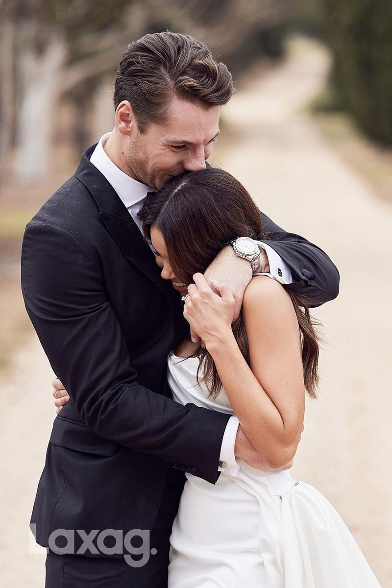 22664 - Strapless Sleek Satin High Slit Elegant Wedding Dress with Train