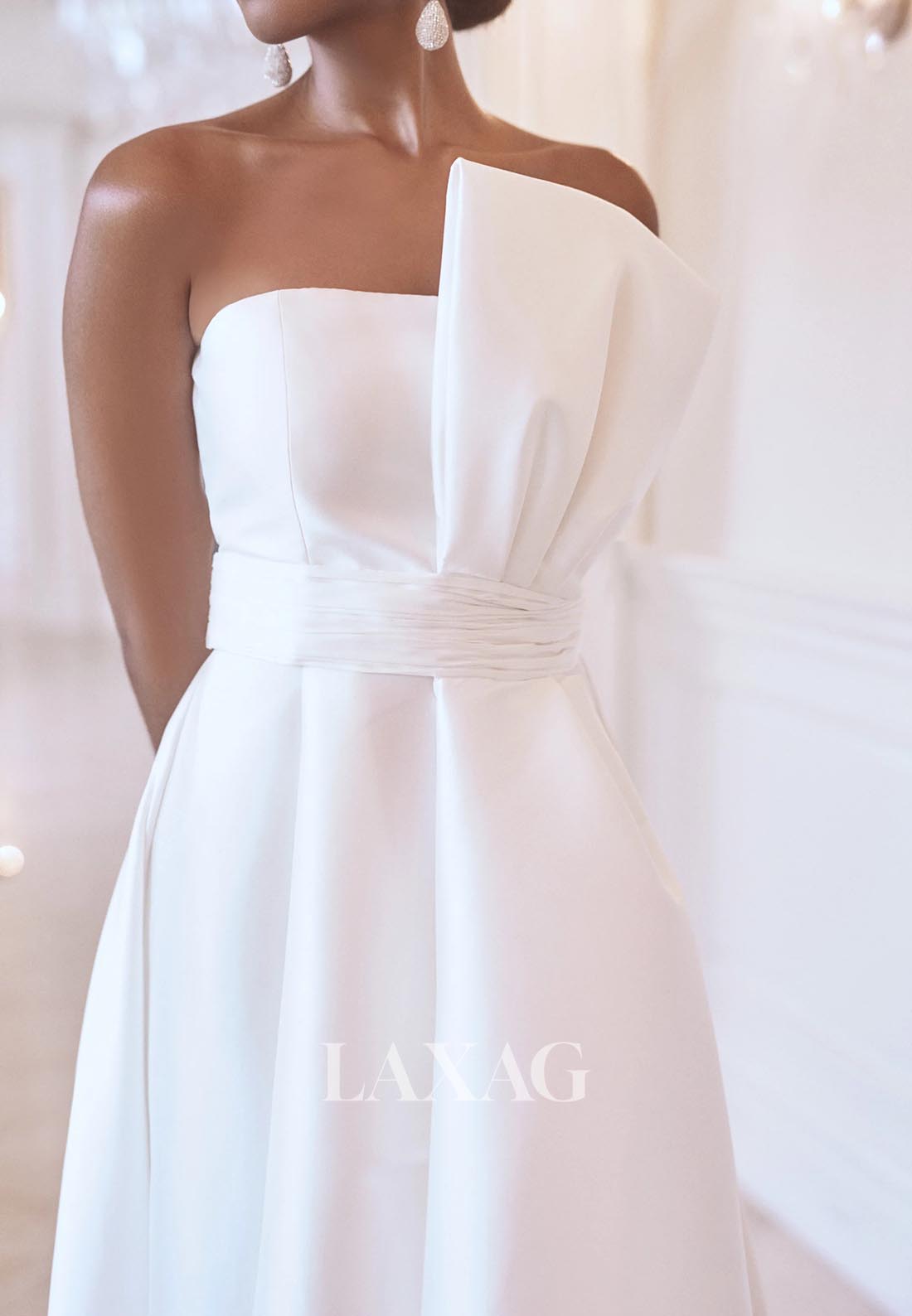 Tube Top Sleeveless Pleated Bride Gowns High-Low Chiffon Pleated A-Line Wedding Dress