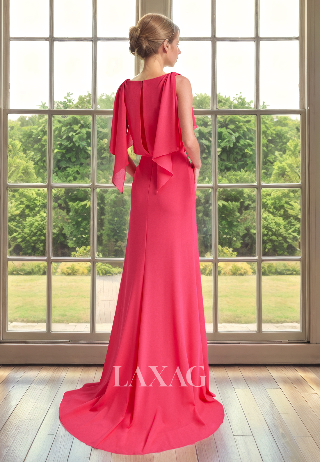 V-Neck Chiffon Eleagant Mother of the Bride Dress with Train