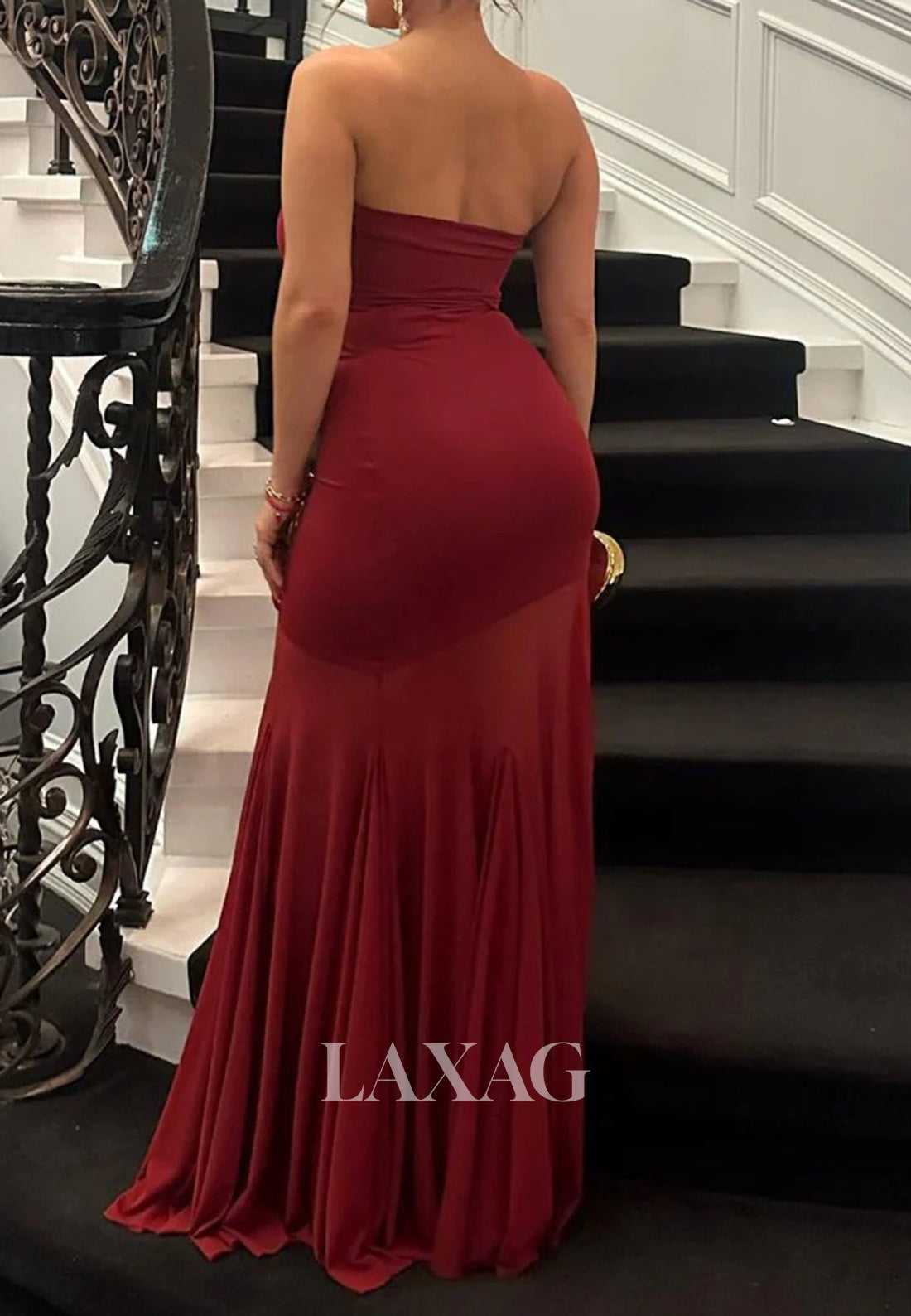 Tube Top Off-Shoulder Sleeveless Pleated Chiffon Trumpet Mermaid Prom Dress with Sweep Train