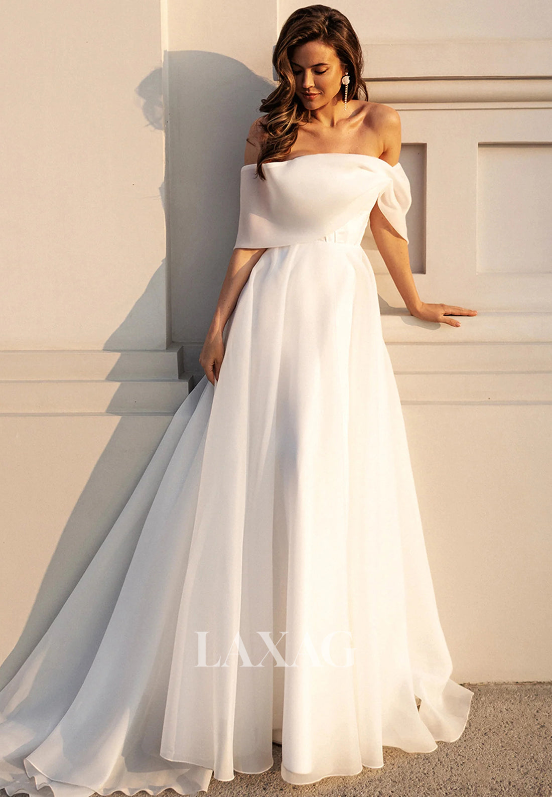 Tube Top Off-Shoulder Sleeveless A-Line Wedding Dress Pleated Chiffon Laxag Tube Top Off-Shoulder Sleeveless A-Line Wedding Dress Pleated Chiffon Laxag