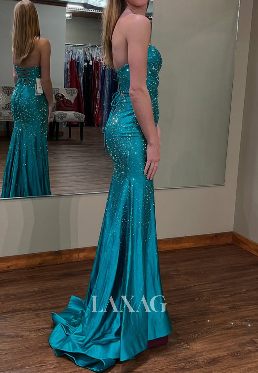 Sweetheart Sleeveless Cutout Mermaid Prom Dress Off-Shoulder Fully Beaded Pleated Satin Formal Gowns