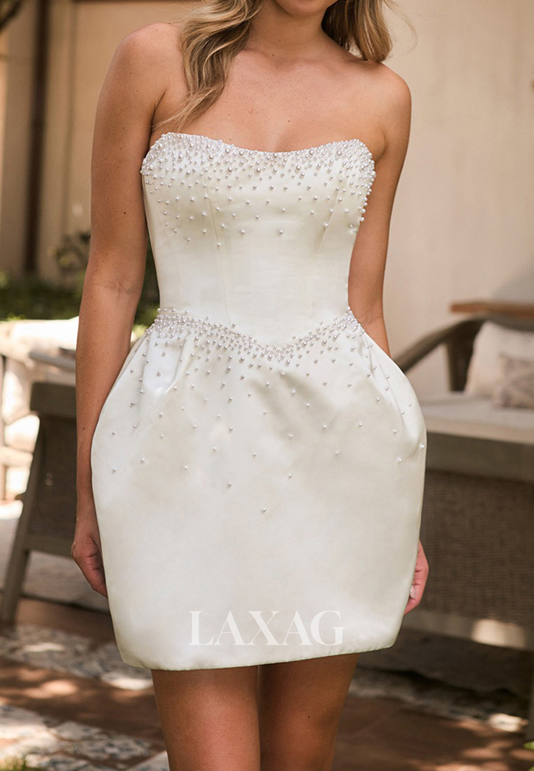 Scoop-Neck Sleeveless Short Mermaid Wedding Dress Beaded Satin Boho Be – Laxag Scoop-Neck Sleeveless Short Mermaid Wedding Dress Beaded Satin Boho Be – Laxag