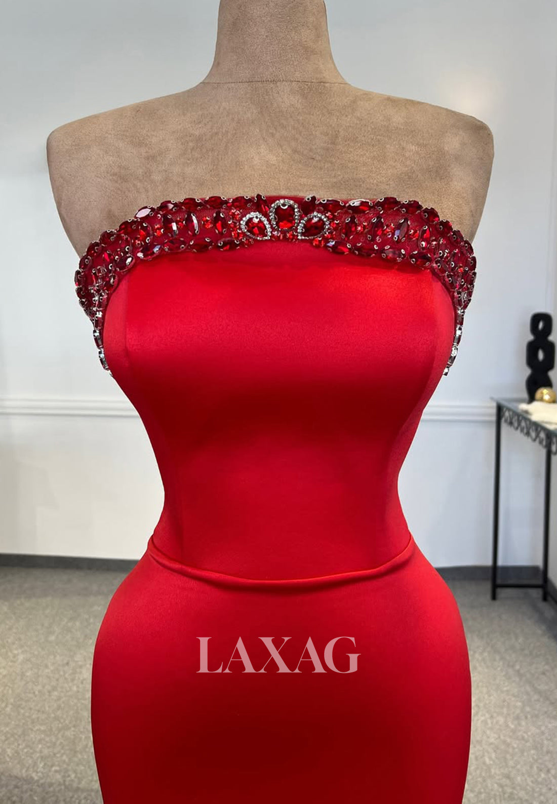 Tube Top Off-Shoulder Sleeveless Evening Gowns Rhinestone Floor-Length Satin Mermaid Prom Dress