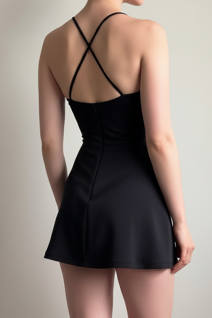 Crossover Halter Neck Fit and Flare Mini Dress