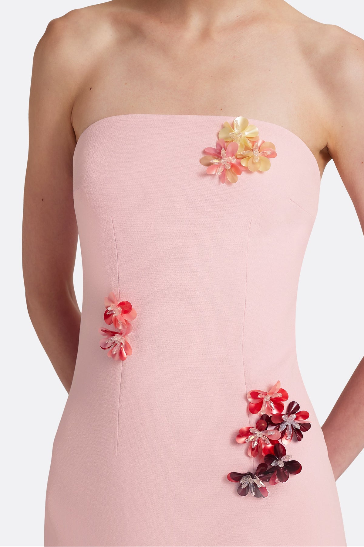 Strapless Column Gown with Floral Appliques