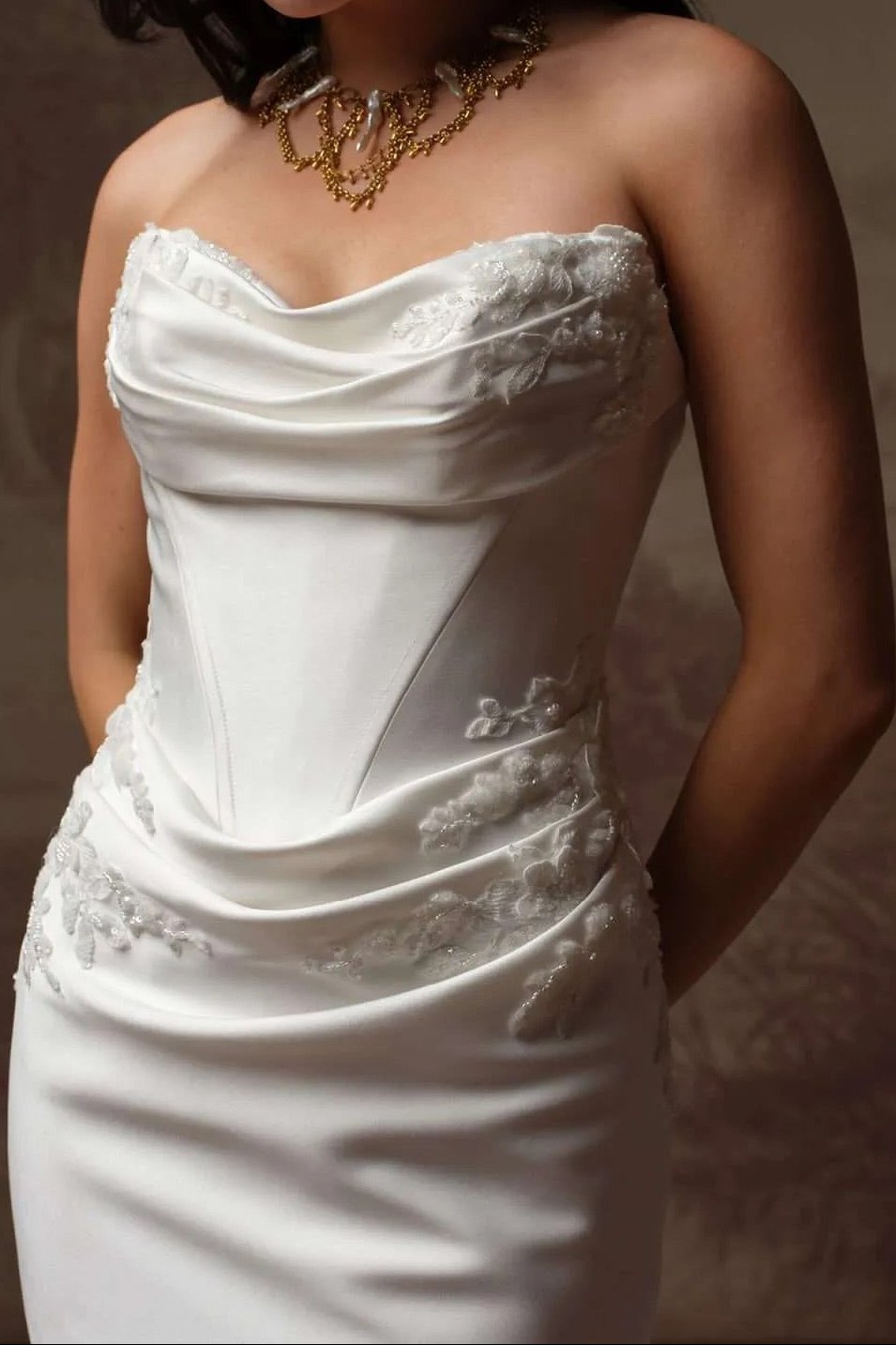 Strapless Ruched Corset Satin Wedding Dress