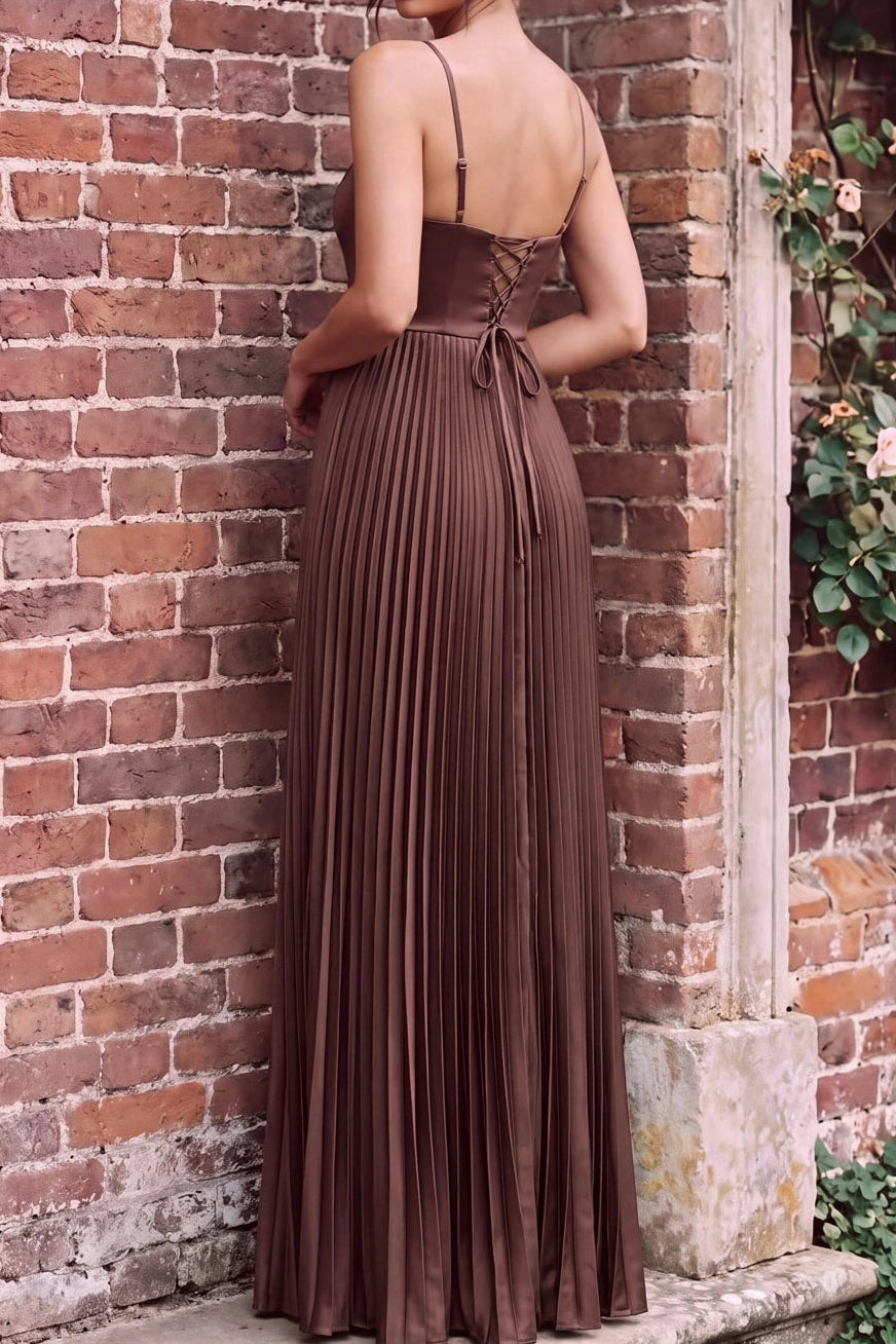 Pleated Maxi Dress with Cape Overlay