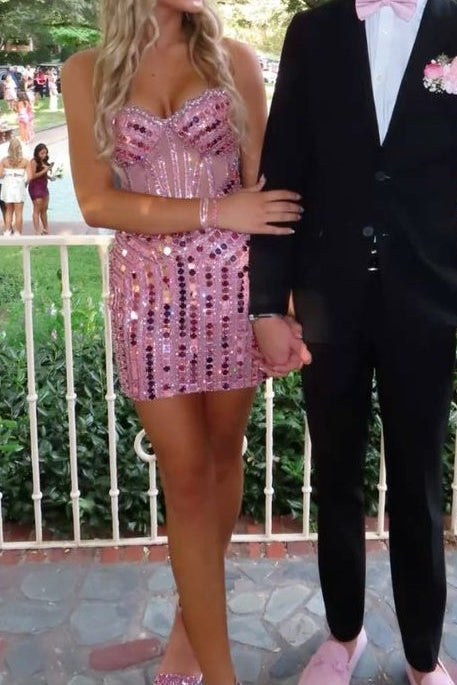 Sequin Strapless Corset Mini Dress Sweetheart Neckline