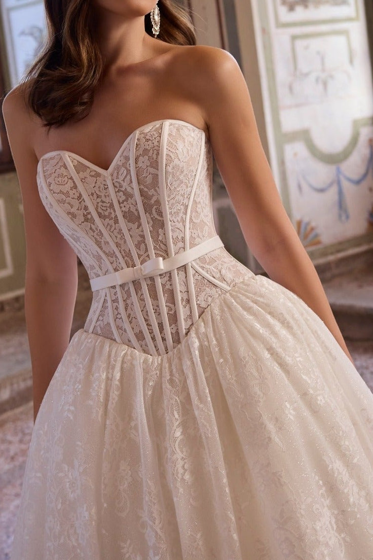 Strapless Sweetheart Lace Ball Gown with Pockets