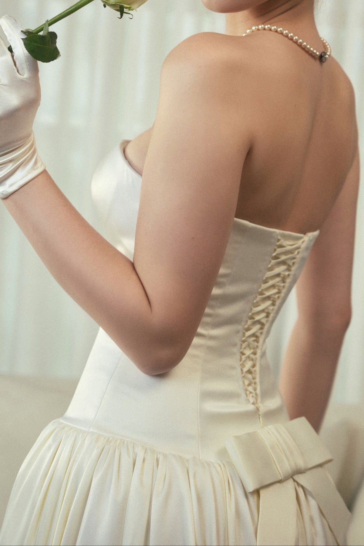 Corset Satin Tea-Length Gown with Capelet