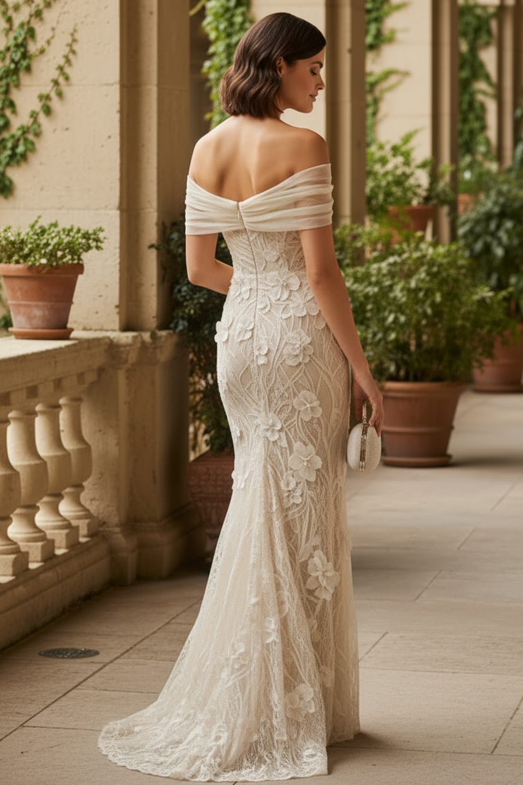 3D Floral Applique One-Shoulder Maxi Dress