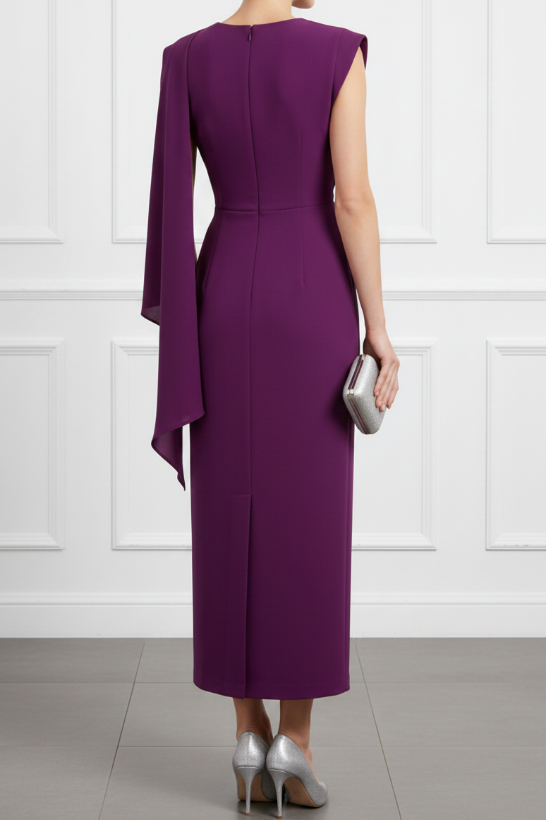 Asymmetrical Side Draped Sheath Dress