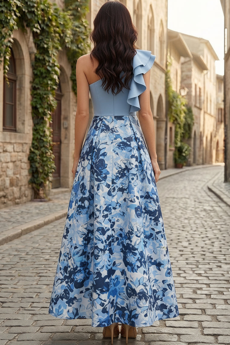 One-Shoulder Ruffle A-Line Maxi Dress