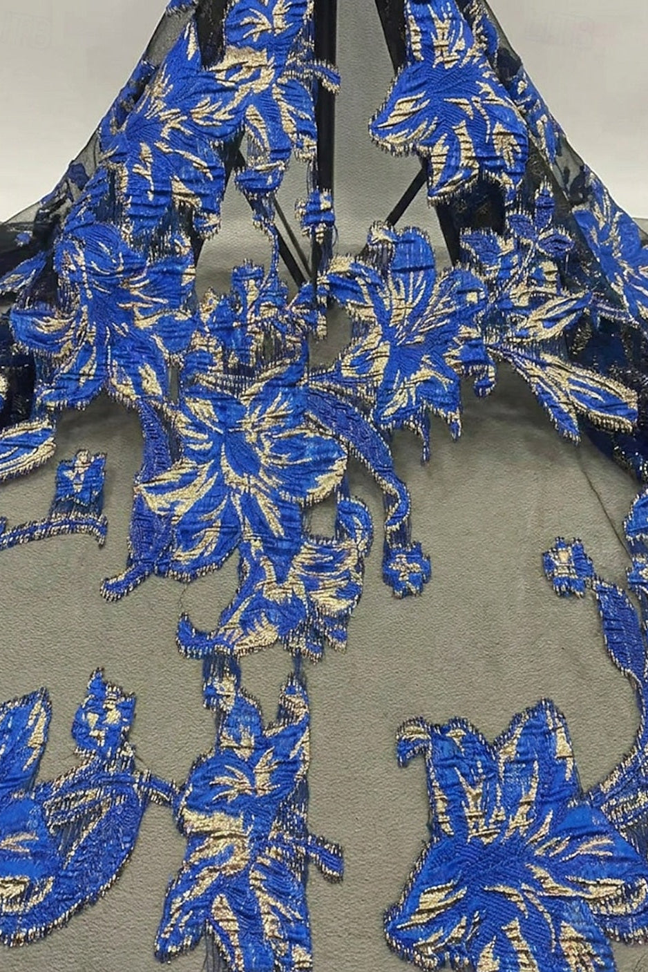 Floral Jacquard High-Low Gown with 3/4 Sleeves