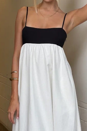 Two-Tone Empire Maxi Dress with Spaghetti Straps