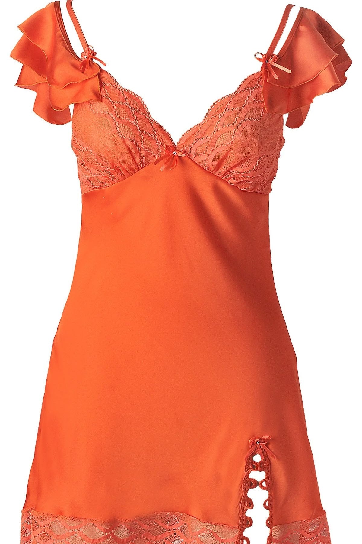 Lace Trim Satin Slip Dress with Flutter Sleeves