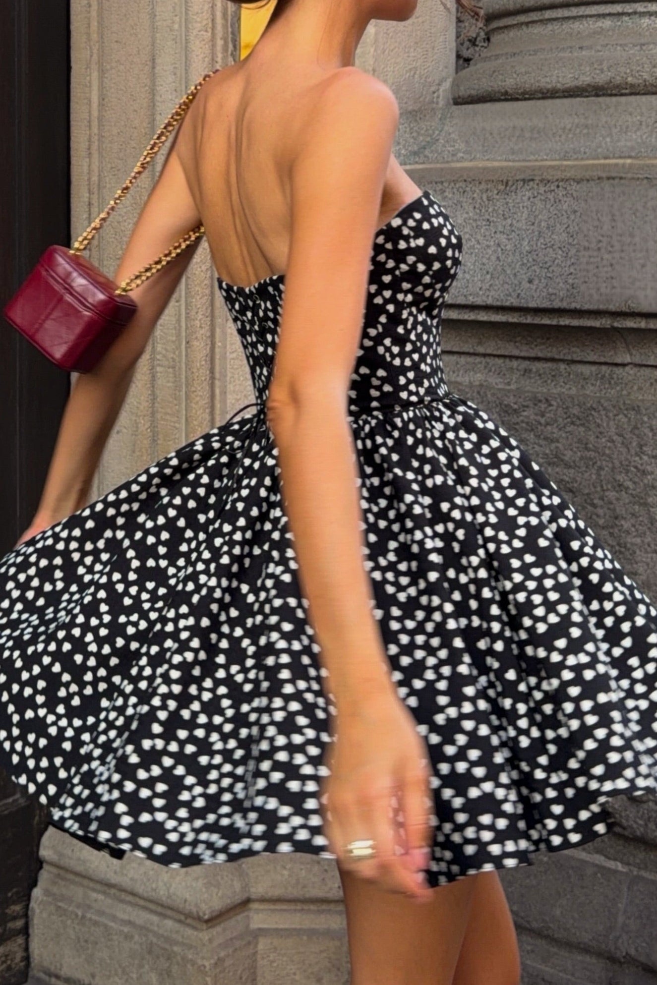Heart Print Strapless Sweetheart Mini Dress