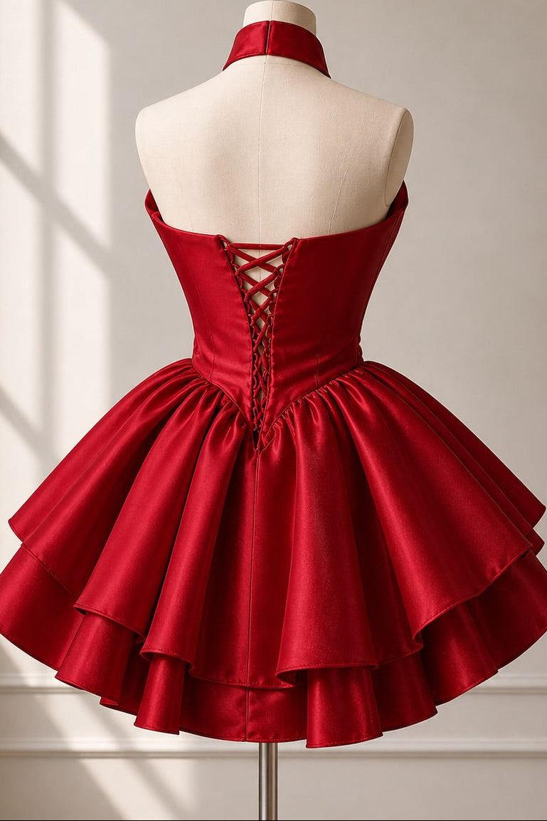 Crisscross Halter Mini Dress with Lace-Up Corset Back