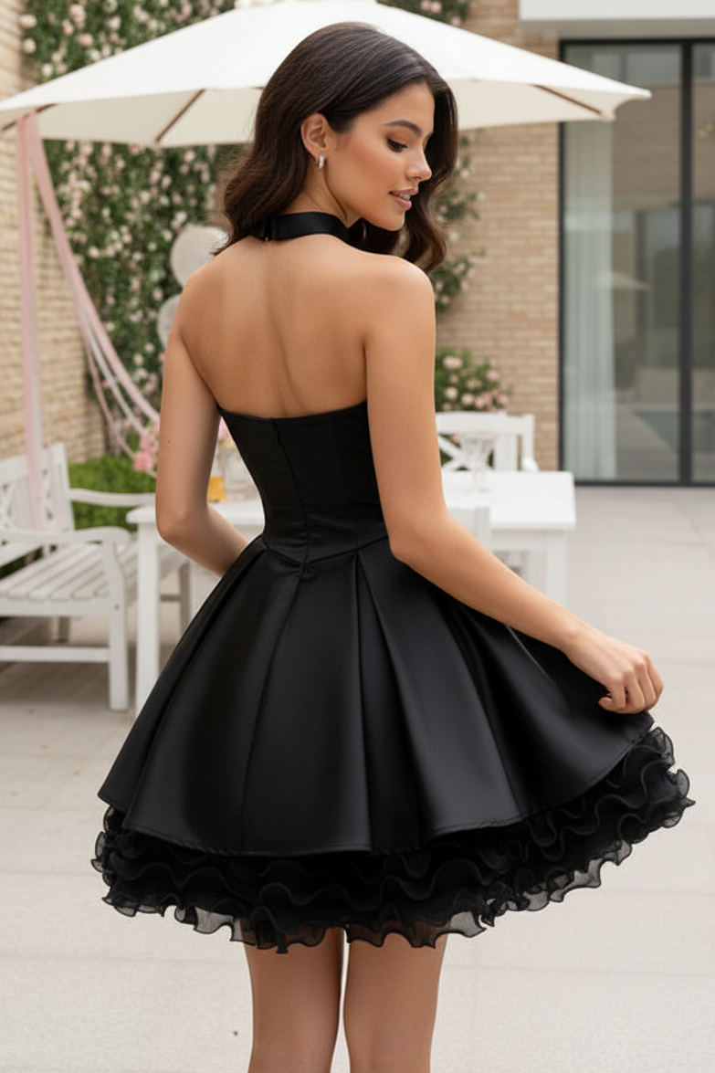 Lace-Trim Halter Corset Mini Dress