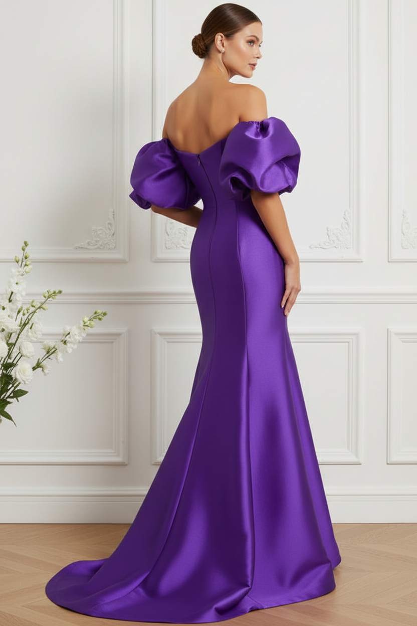Off-the-Shoulder Bubble Sleeve Mermaid Gown