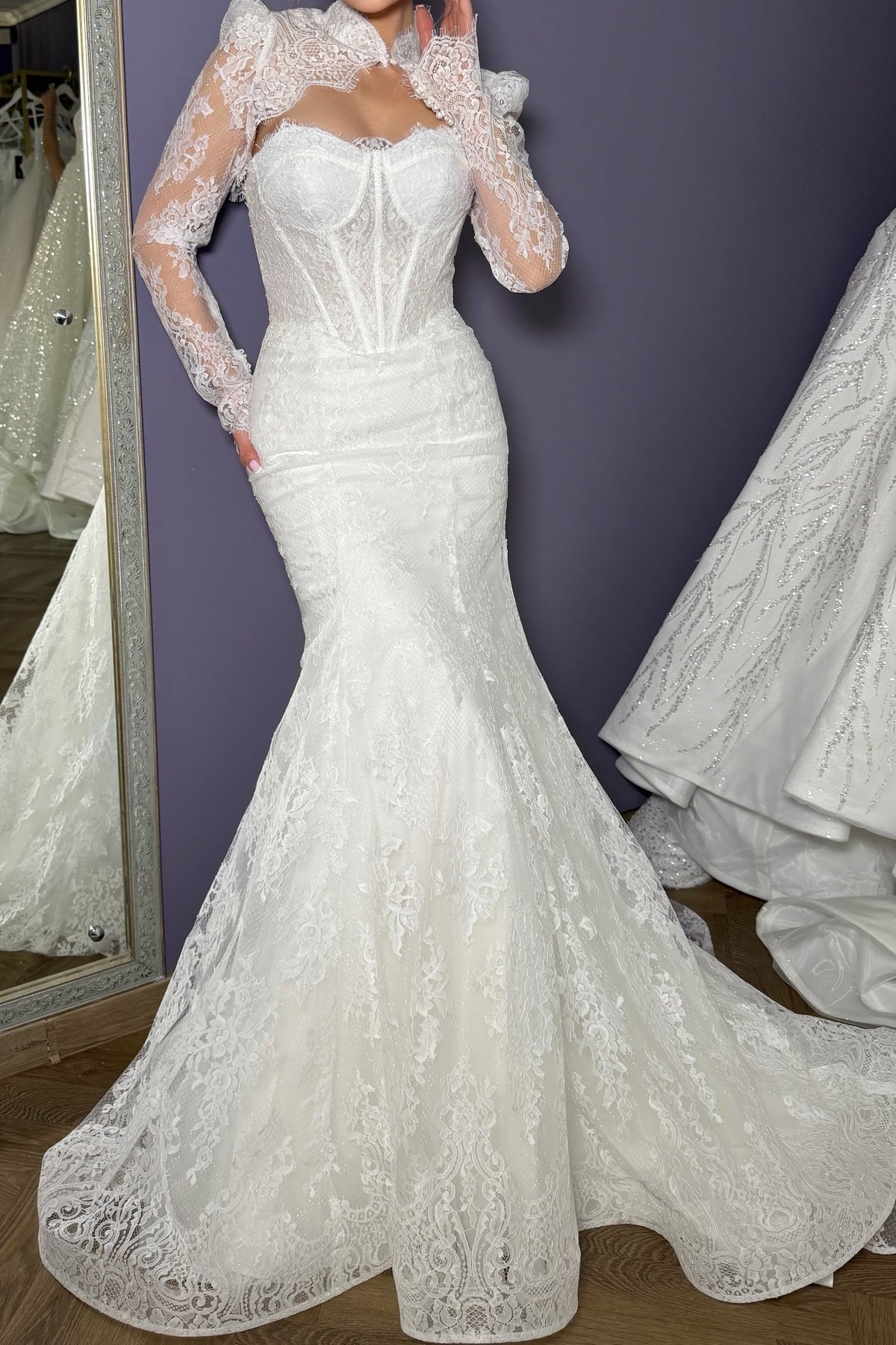 Corset Lace Mermaid Wedding Dress with Bolero