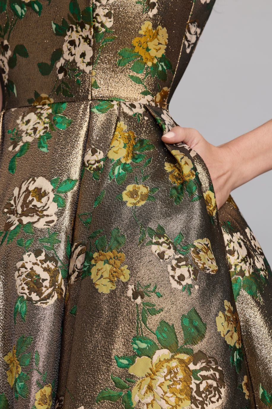 Metallic Floral Jacquard A-Line Evening Gown