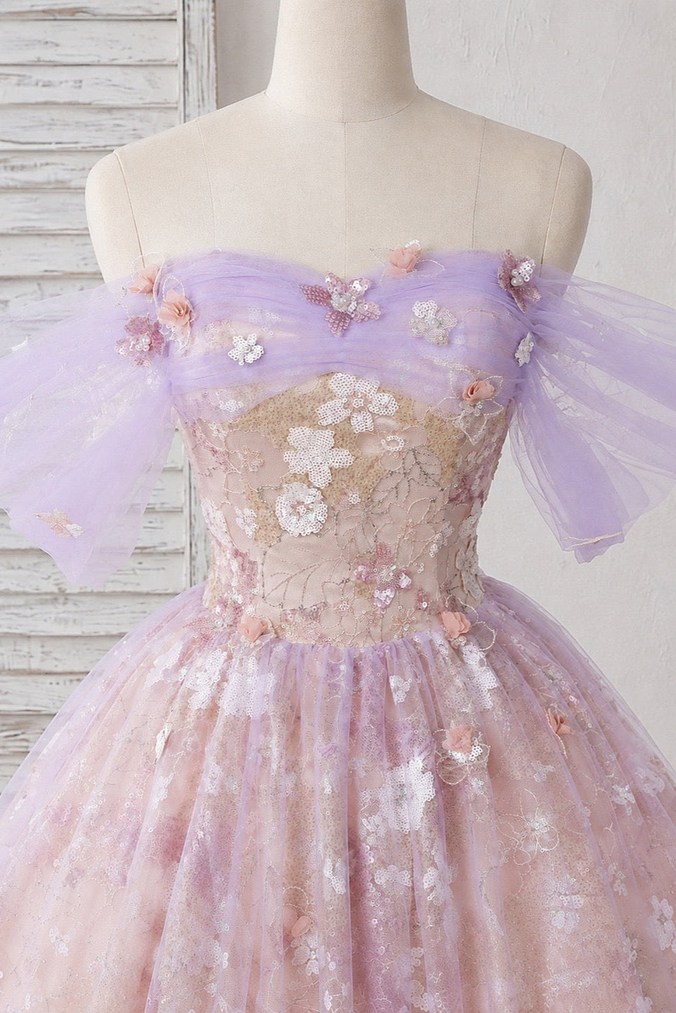 Off-Shoulder 3D Floral Sequin Tulle Short Party Dress