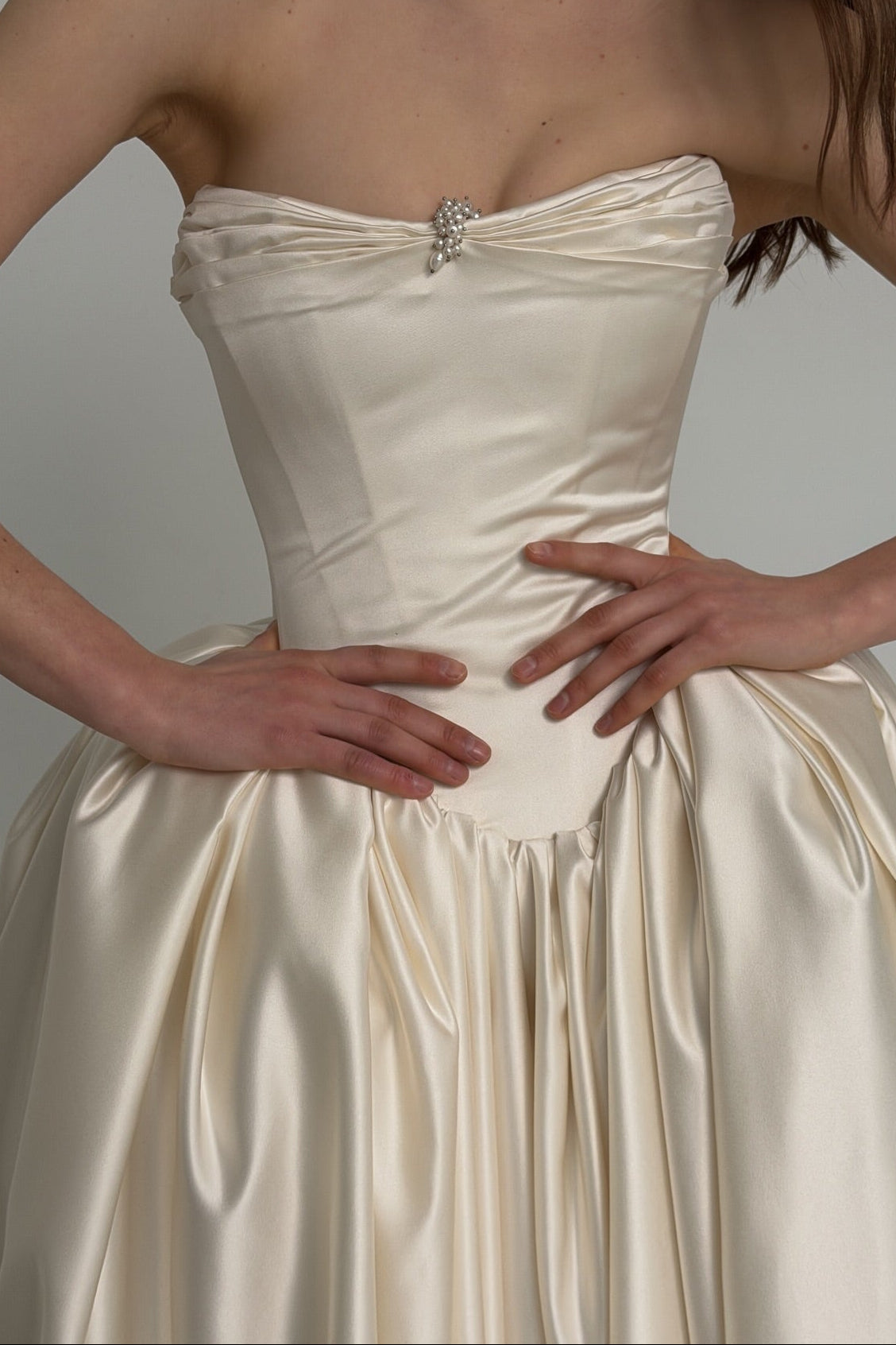 Strapless Basque Waist Satin Ball Gown