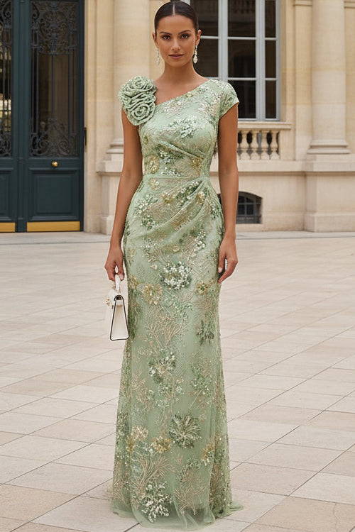 Floral Sequin One-Shoulder Column Gown