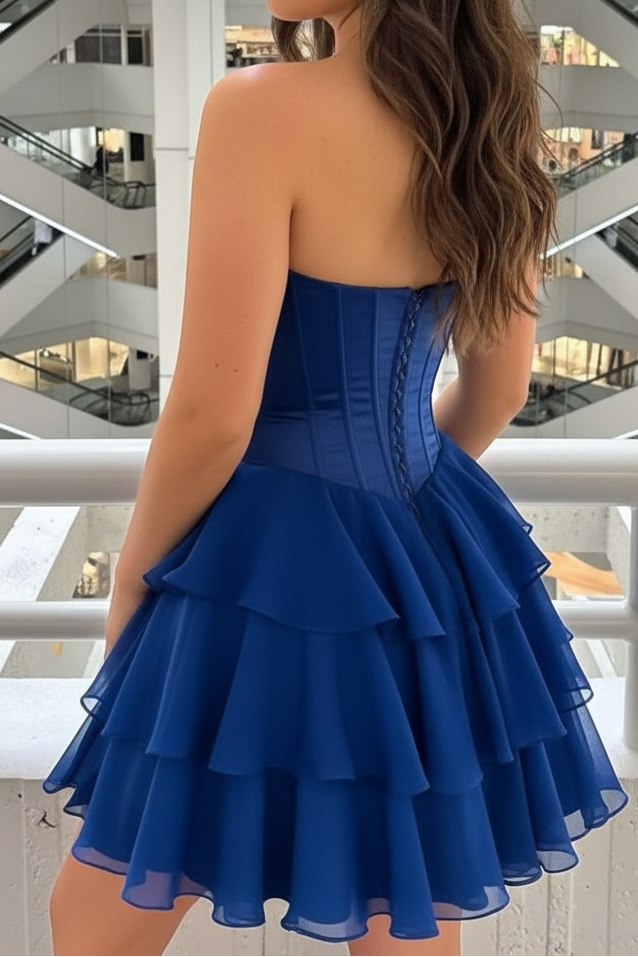 Strapless Sweetheart Rhinestone Corset Tiered Mini Dress