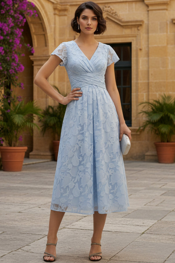Textured Floral V-Neck A-Line Midi Dress