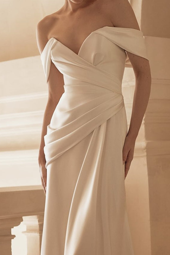 Draped Off-the-Shoulder Satin Wedding Dress