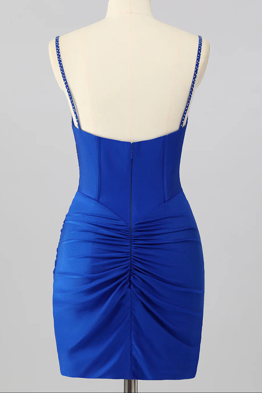 Rhinestone Corset Ruched Bodycon Mini Dress