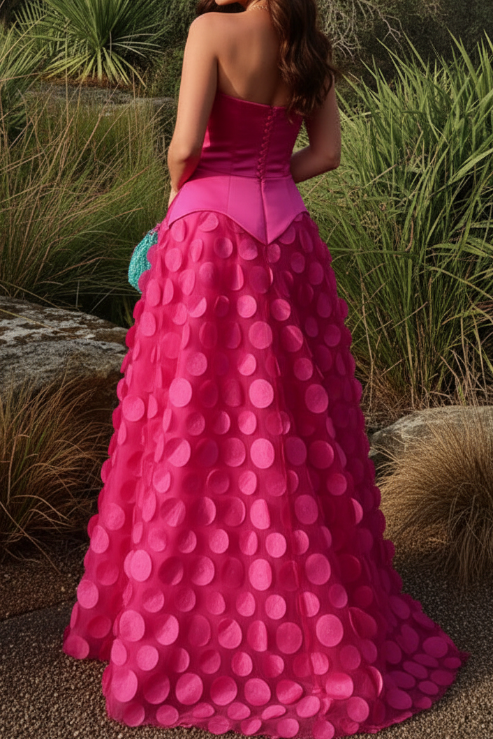 Strapless Gown with Textured Applique Maxi Skirt