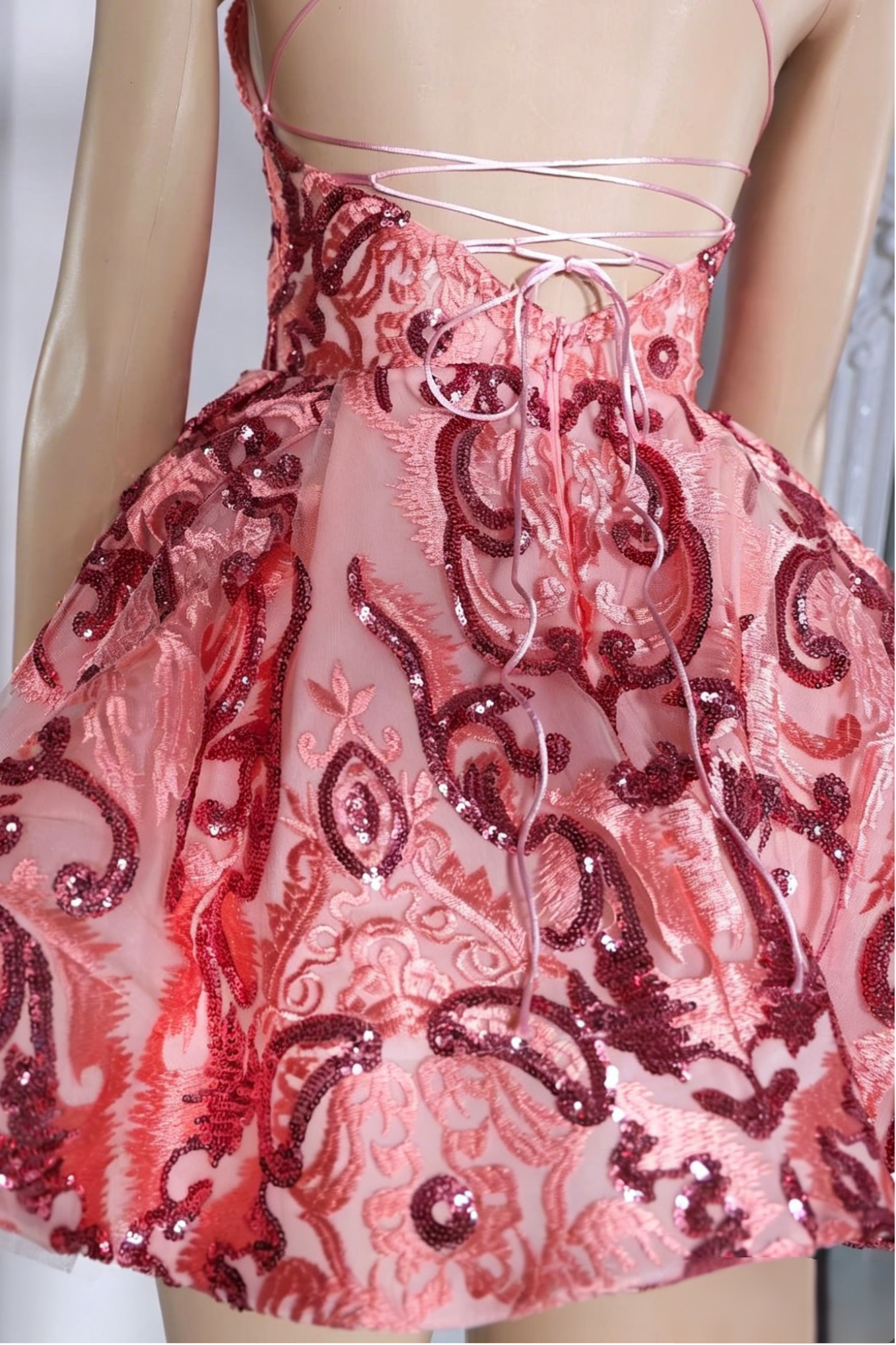Sequined Halter Neck Homecoming Dress with Lace-Up Back