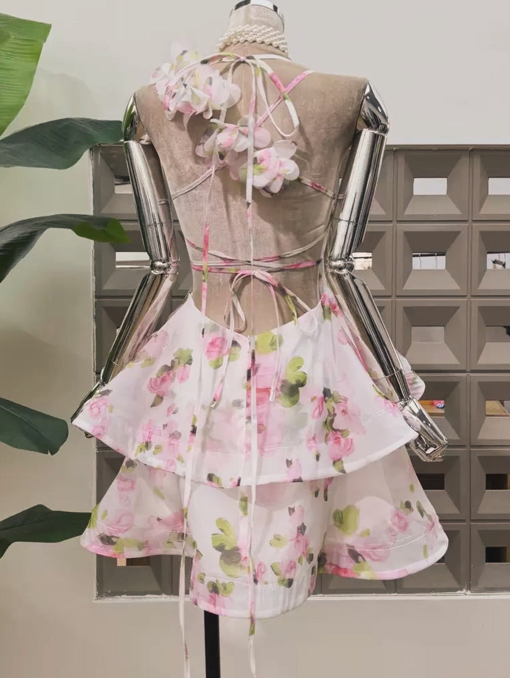 Floral Tiered Organza Mini Dress