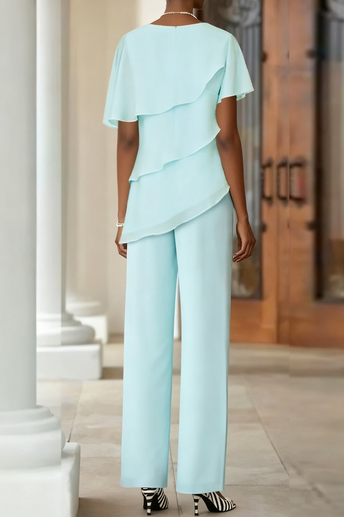 Elegant Two-Piece Chiffon Pantsuit
